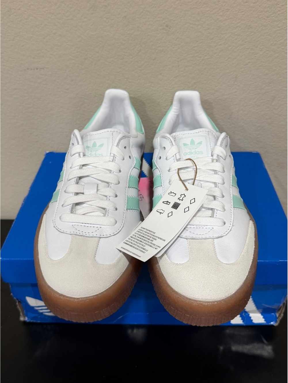 Size 5.5Y/6.5 Women - Adidas Samba GS “Cloud White Mint” - Picture 3 of 6